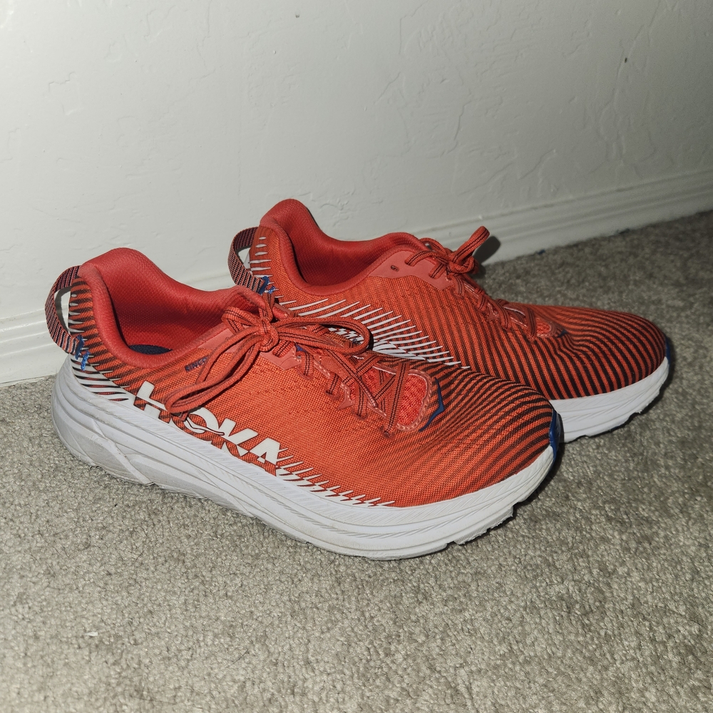 Hoka One One Red and White Athletic Shoes